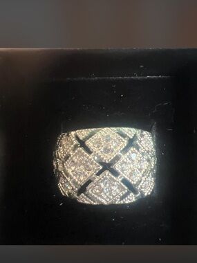 Charter Club Silver-Tone Pave Lattice Wide Band Ring